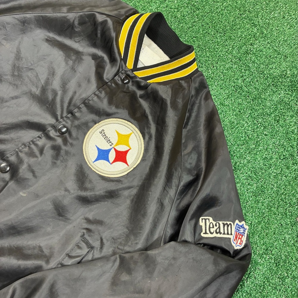 Vintage 1980's NFL Pittsburgh Steelers Embroidered Satin Varsity Bomber Jacket - Picture 3 of 6